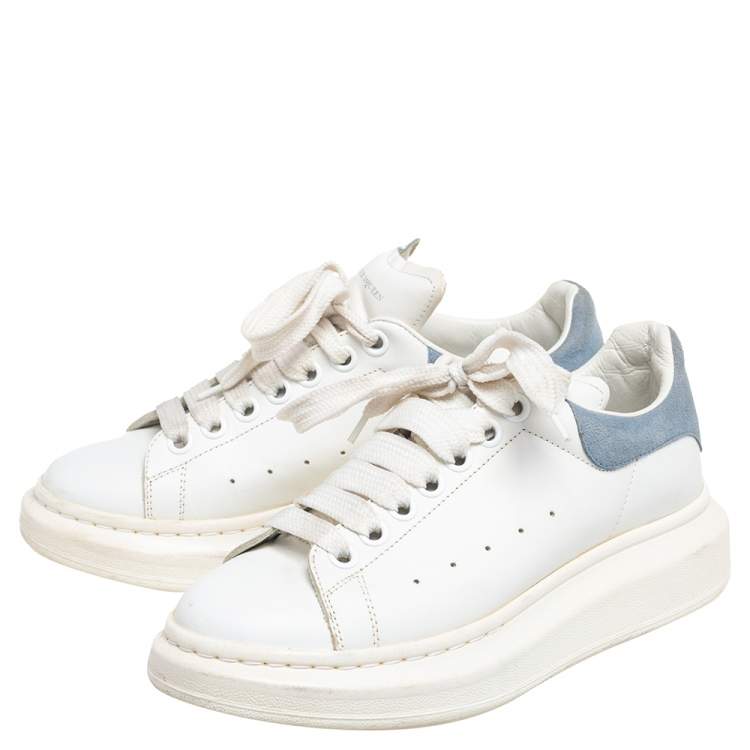 Pre Owned Alexander McQueen Light Blue/White Leather and Suede Larry Sneakers Size 38