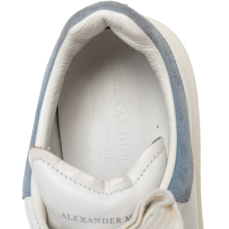 Pre Owned Alexander McQueen Light Blue/White Leather and Suede Larry Sneakers Size 38