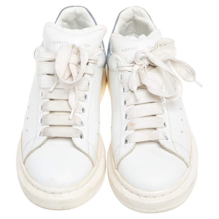 Pre Owned Alexander McQueen Light Blue/White Leather and Suede Larry Sneakers Size 38