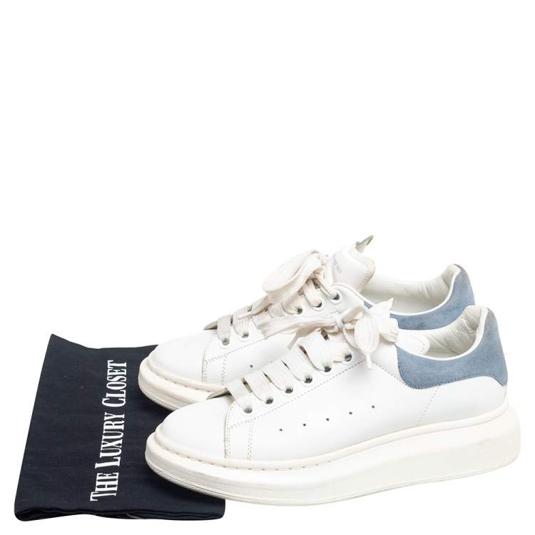 Pre Owned Alexander McQueen Light Blue/White Leather and Suede Larry Sneakers Size 38