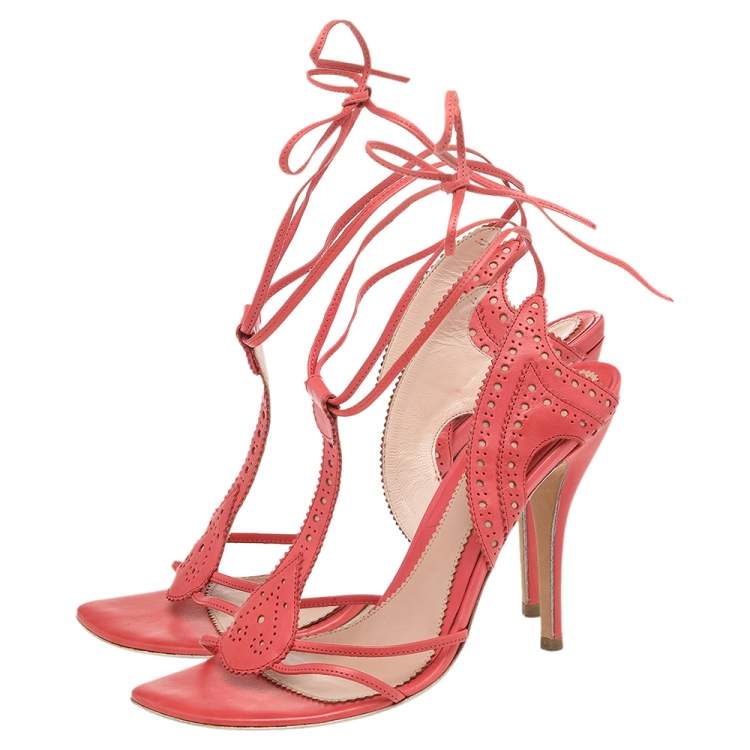 Pre Owned Alexander McQueen Orange Leather Ankle Strap Sandals Size 38