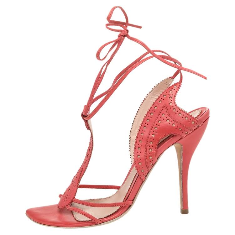 Pre Owned Alexander McQueen Orange Leather Ankle Strap Sandals Size 38