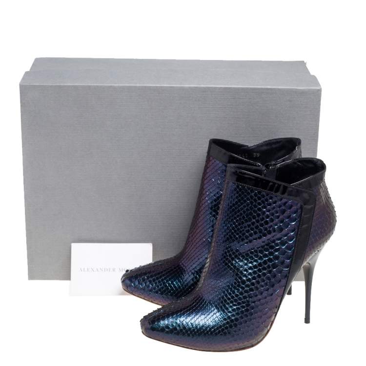 Pre Owned Alexander McQueen Purple Python Ankle Boots Size 39