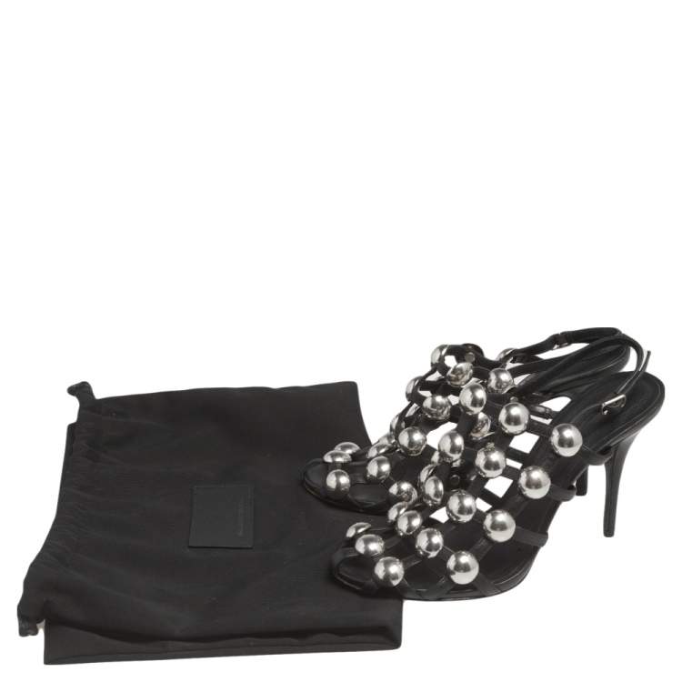 Pre Owned  Alexander Wang Black Leather Embellished Slingback Sandals Size 38