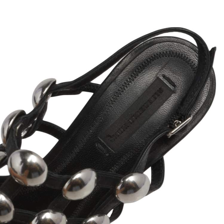Pre Owned  Alexander Wang Black Leather Embellished Slingback Sandals Size 38
