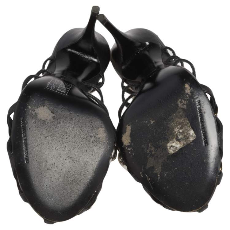 Pre Owned  Alexander Wang Black Leather Embellished Slingback Sandals Size 38