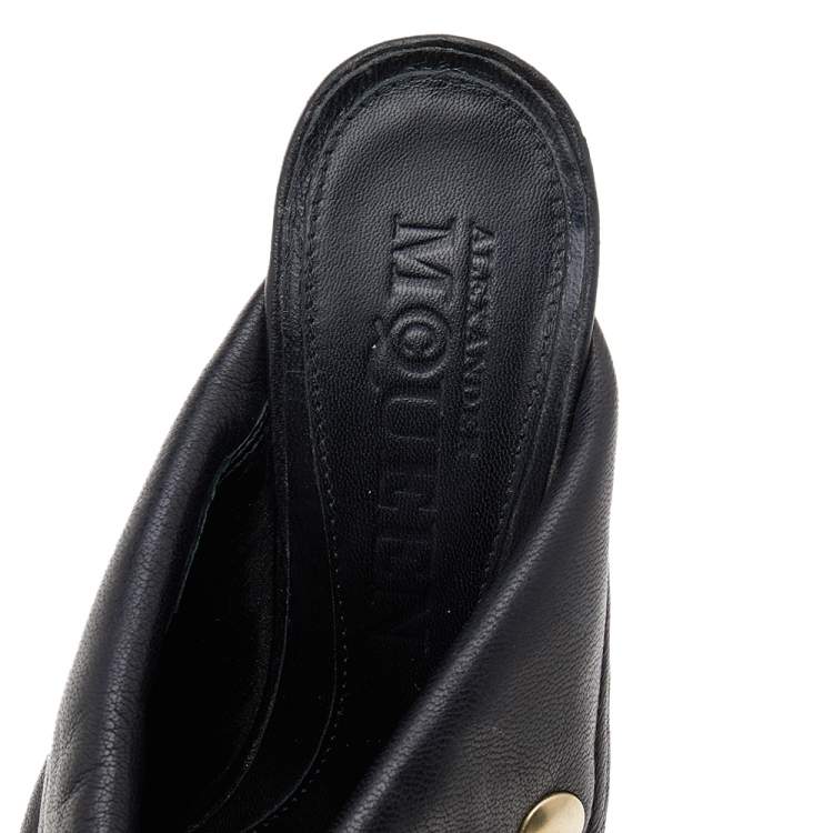 مملوكة مسبقًا Alexander McQueen Black Leather Dredge Peep Toe Mule Sandals Size 36.5