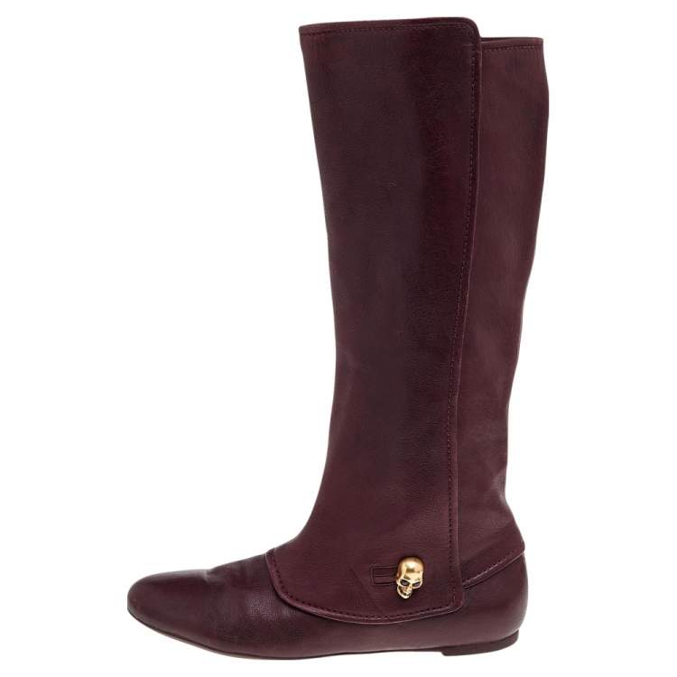 Pre Owned Alexander McQueen Brown Leather Knee Length Boots Size 40
