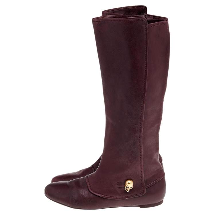 Pre Owned Alexander McQueen Brown Leather Knee Length Boots Size 40
