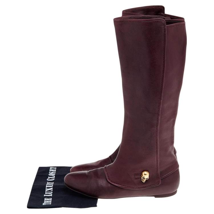 Pre Owned Alexander McQueen Brown Leather Knee Length Boots Size 40