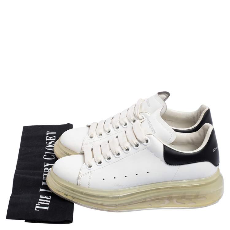 Pre Owned Alexander McQueen White/Black Leather Oversized Sneakers Size 37.5