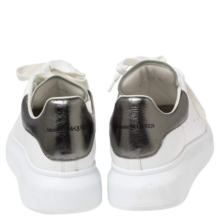 Pre Owned Alexander McQueen White/Grey Leather Oversized Sneakers Size 36.5