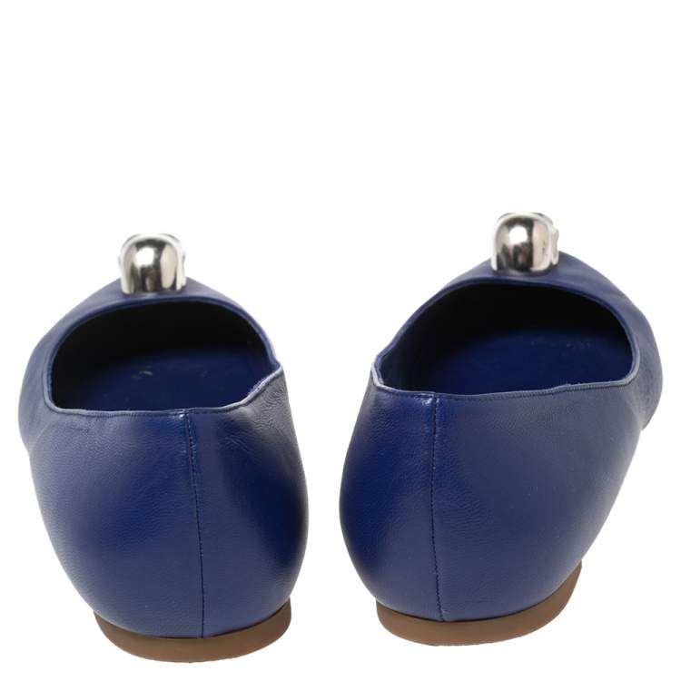 Pre Owned Alexander McQueen Blue Leather Skull Zip Detail Ballet Flats Size 40