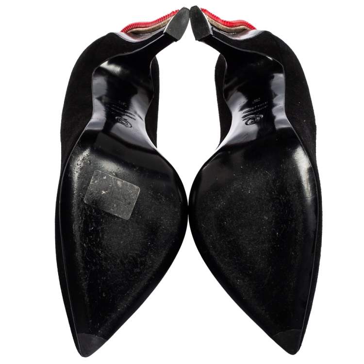 Pre Owned Alexander McQueen Black Suede Zip Embellished Heel Pointed Toe Pumps Size 38