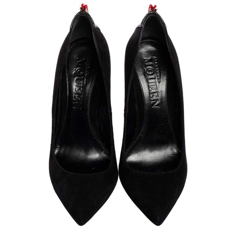 Pre Owned Alexander McQueen Black Suede Zip Embellished Heel Pointed Toe Pumps Size 38