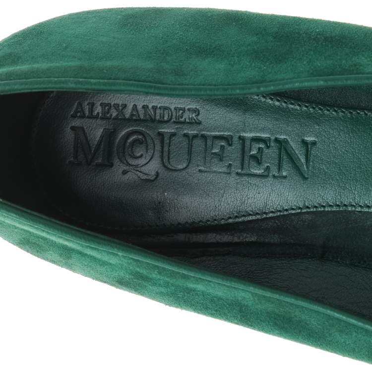 Pre Owned Alexander McQueen Green Suede Embellished Smoking Slippers Size 39.5
