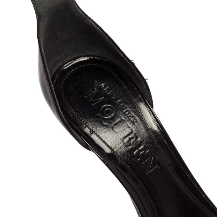 Pre Owned Alexander McQueen Black Patent Leather, Suede and Velvet Bow Ankle Sandals Size 38