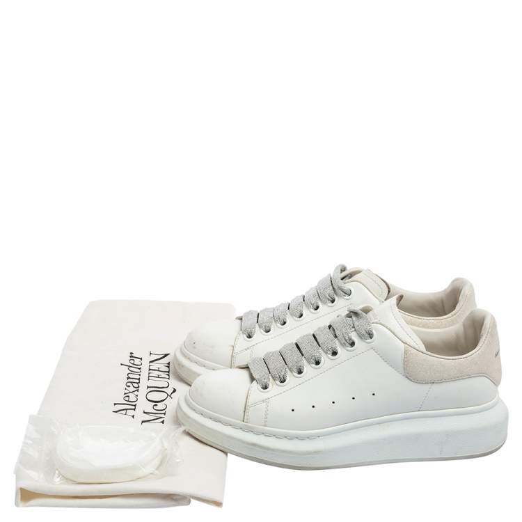 Pre Owned Alexander McQueen White Leather And Glitter Lace Up Sneakers Size 38.5