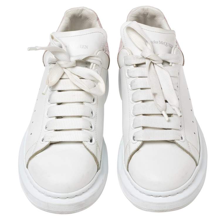 Pre Owned Alexander McQueen White Leather And Croc Embossed Leather Oversized Sneakers Size 39  