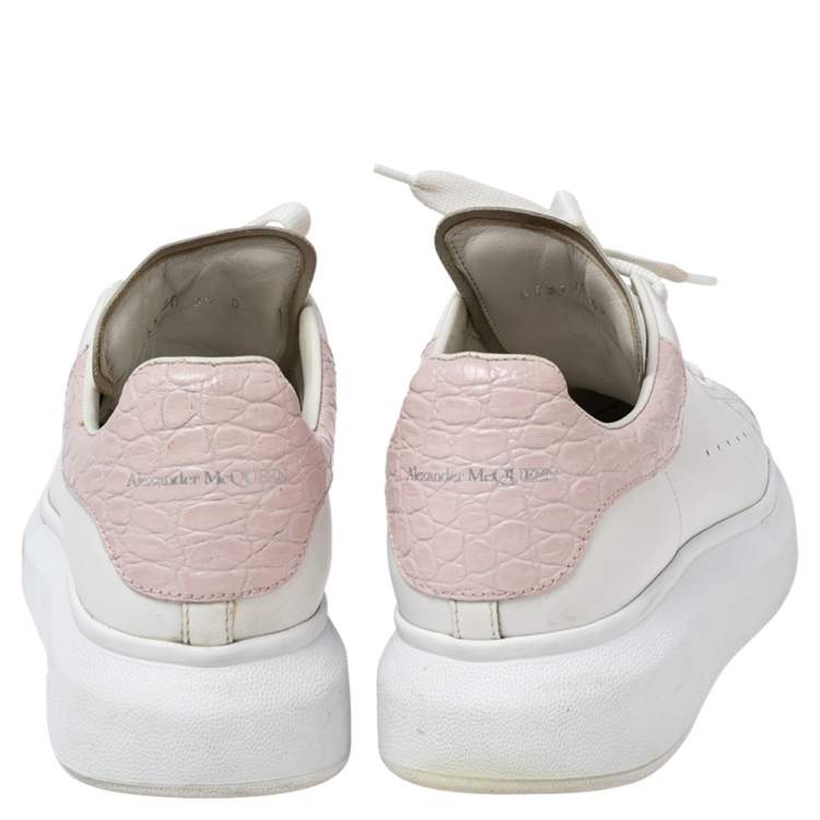 Pre Owned Alexander McQueen White Leather And Croc Embossed Leather Oversized Sneakers Size 39  