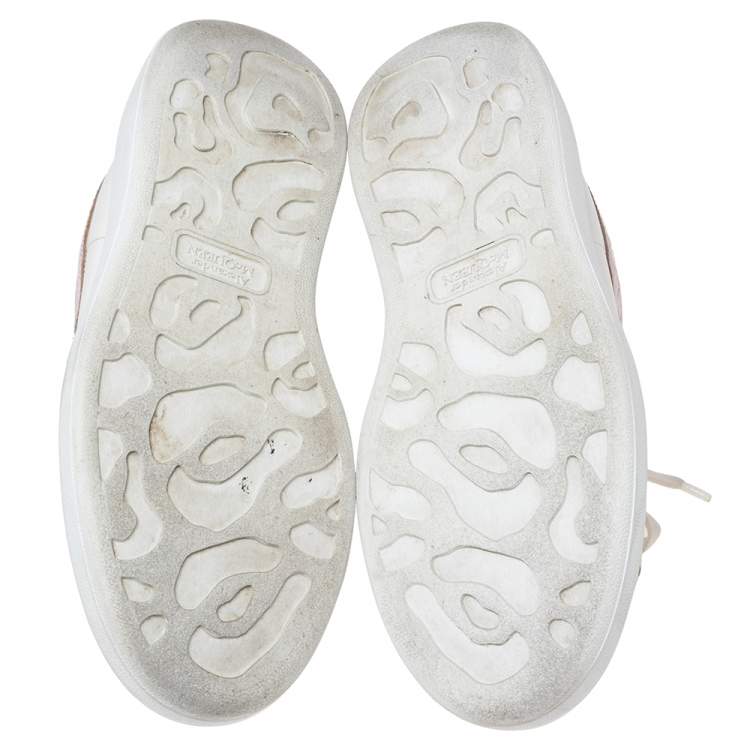 Pre Owned Alexander McQueen White Leather And Croc Embossed Leather Oversized Sneakers Size 39  