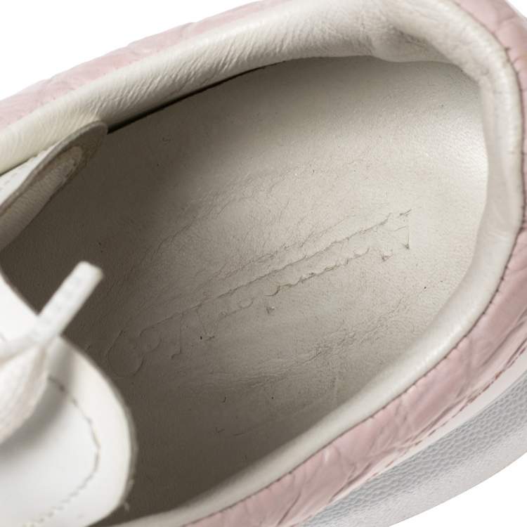 Pre Owned Alexander McQueen White Leather And Croc Embossed Leather Oversized Sneakers Size 39  