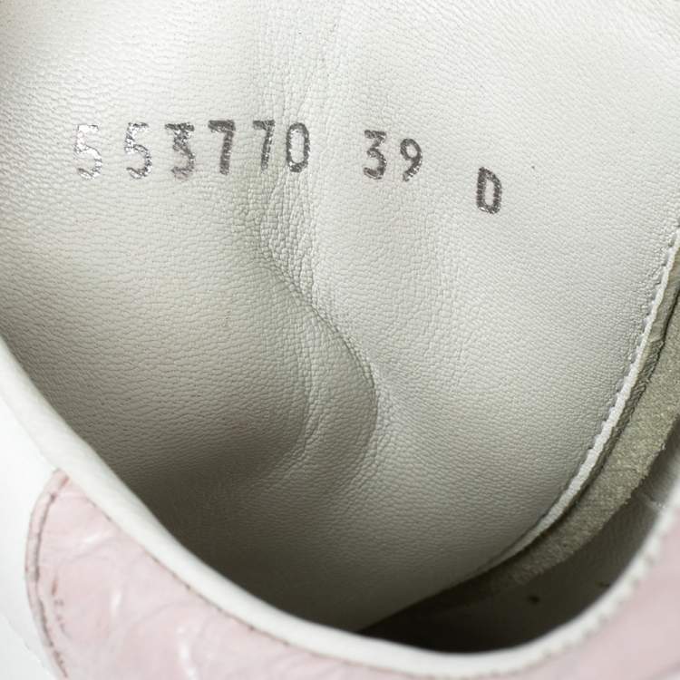 Pre Owned Alexander McQueen White Leather And Croc Embossed Leather Oversized Sneakers Size 39  