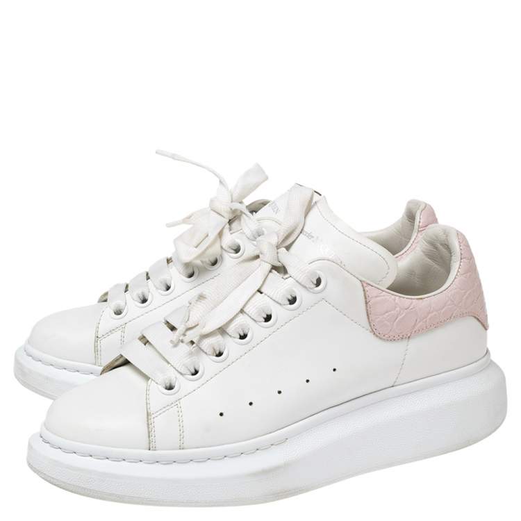 Pre Owned Alexander McQueen White Leather And Croc Embossed Leather Oversized Sneakers Size 39  