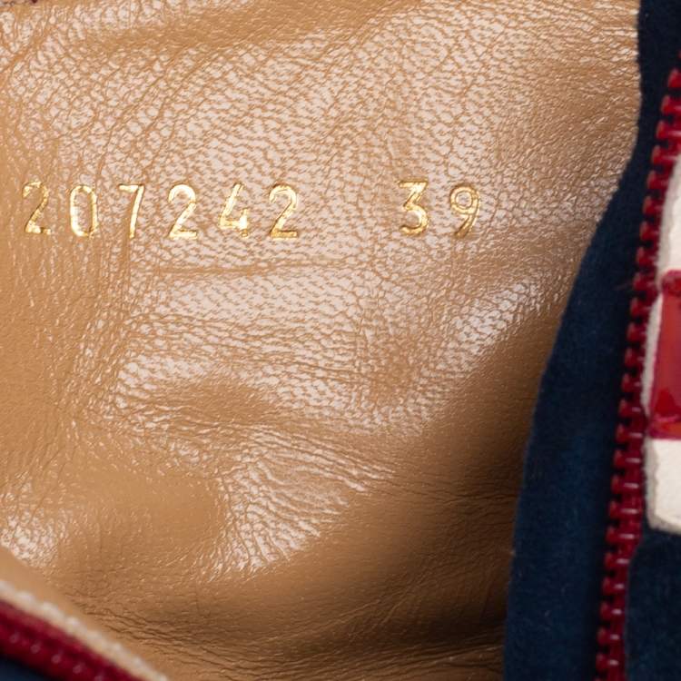 Pre Owned Alexander McQueen Tri-Color Suede, Patent and Leather Union Jack Ankle Boots Size 39