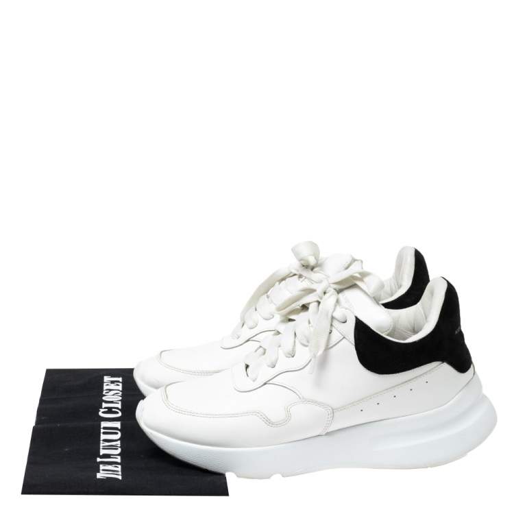 Pre Owned Alexander McQueen White/Black Leather Oversized Runner Sneakers Size 38.5 