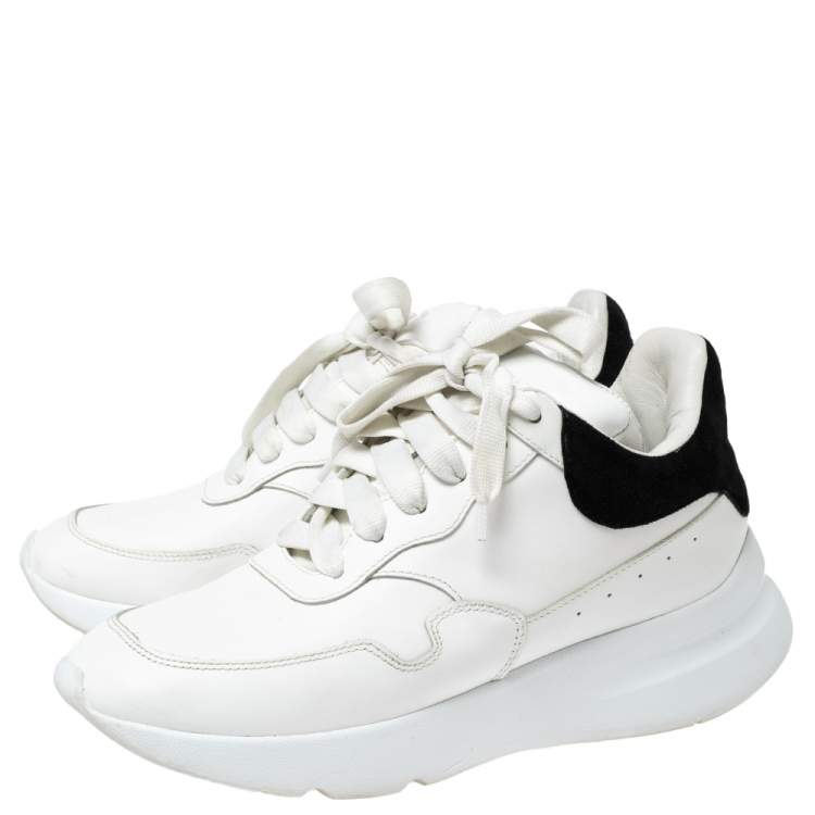Pre Owned Alexander McQueen White/Black Leather Oversized Runner Sneakers Size 38.5 