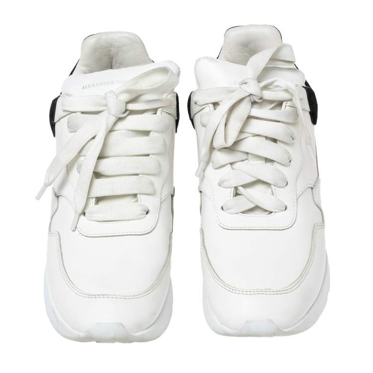 Pre Owned Alexander McQueen White/Black Leather Oversized Runner Sneakers Size 38.5 