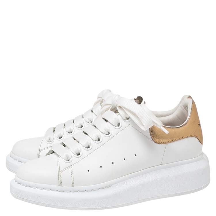 Pre Owned Alexander McQueen White/Gold Leather Oversized Sneakers Size 37