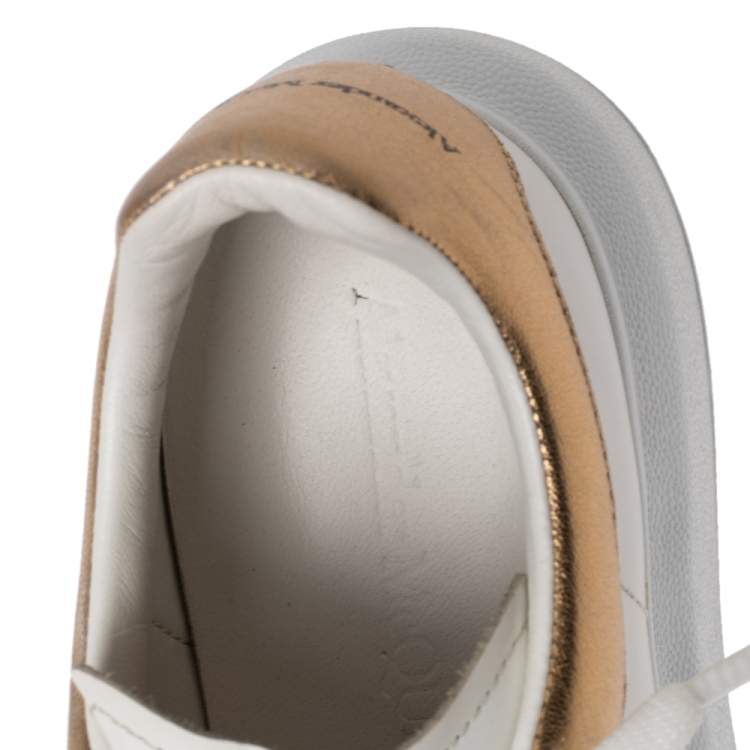 Pre Owned Alexander McQueen White/Gold Leather Oversized Sneakers Size 37