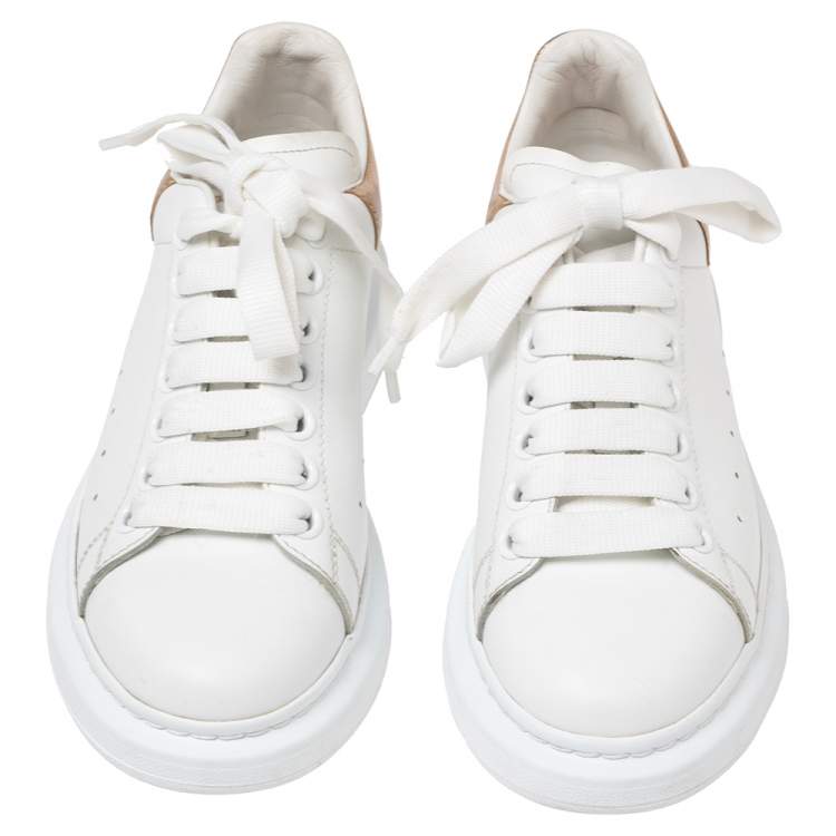 Pre Owned Alexander McQueen White/Gold Leather Oversized Sneakers Size 37