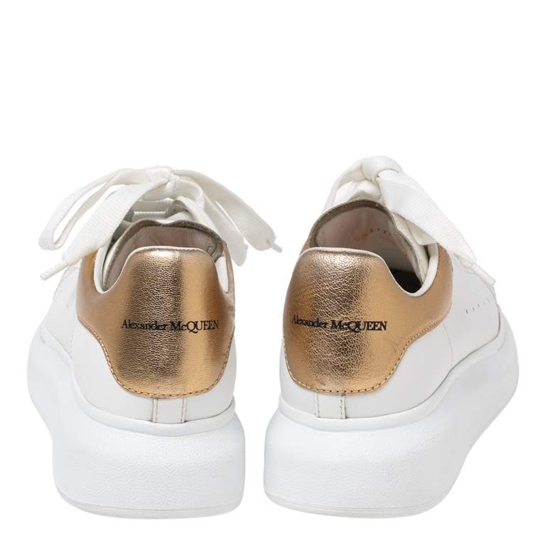Pre Owned Alexander McQueen White/Gold Leather Oversized Sneakers Size 37