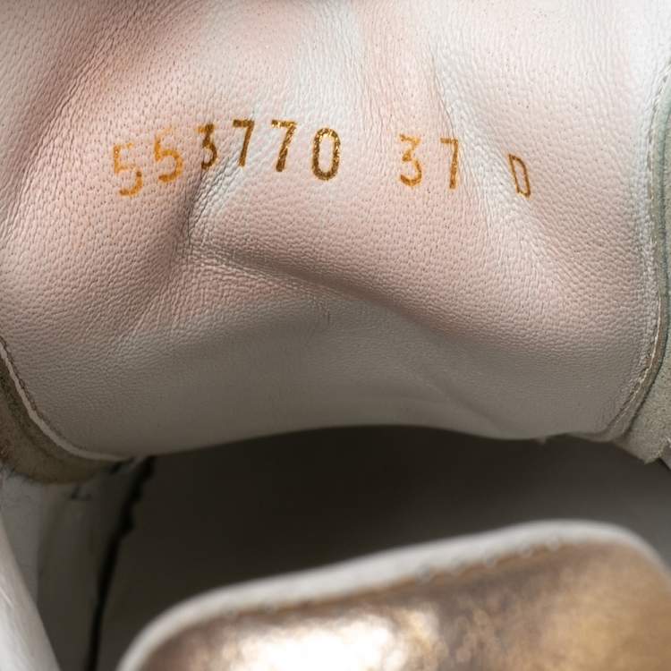 Pre Owned Alexander McQueen White/Gold Leather Oversized Sneakers Size 37