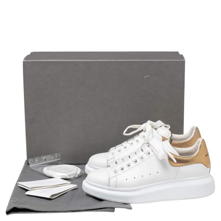 Pre Owned Alexander McQueen White/Gold Leather Oversized Sneakers Size 37