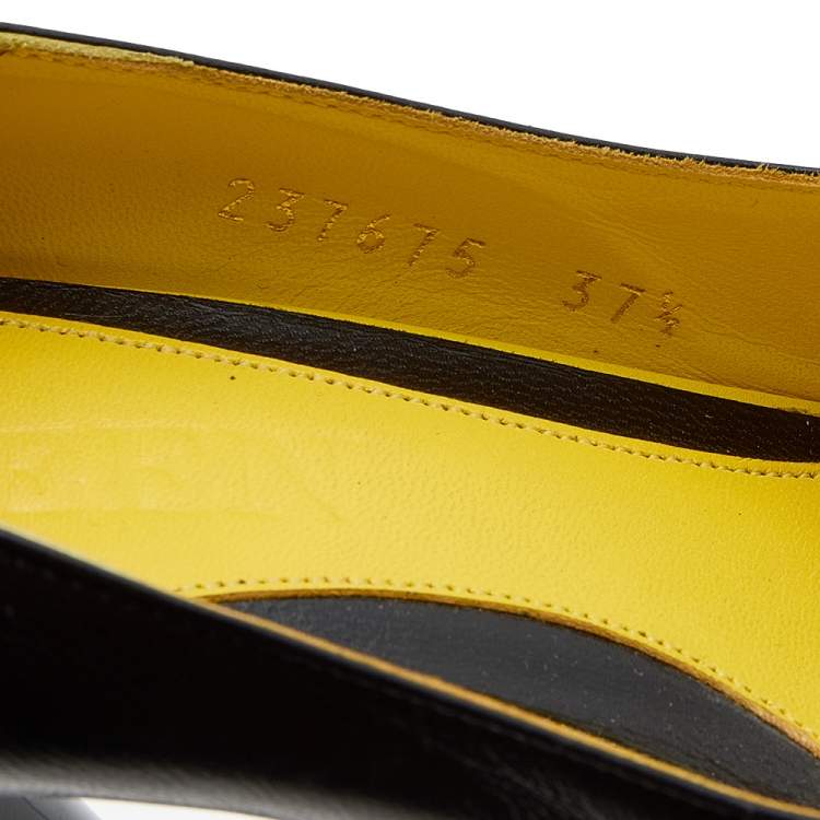 Pre Owned Alexander McQueen Black/Yellow Leather Peep Toe Pumps Size 37.5