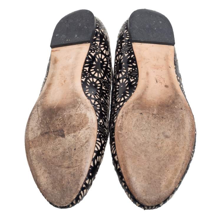 Pre Owned Alexander McQueen Black Laser Cut Patent Leather Loafers Size 41
