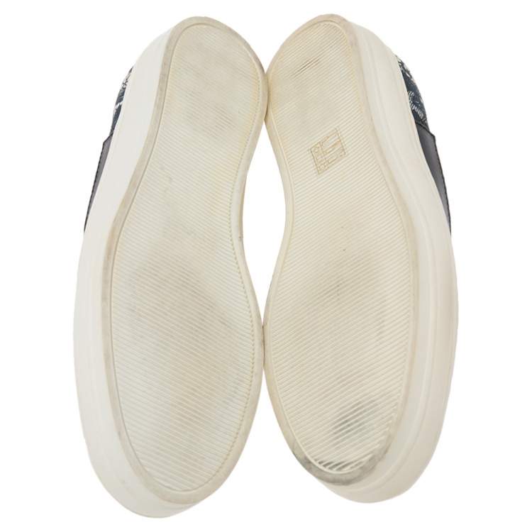 Pre Owned Alexander McQueen Black/Green Leather And Canvas Slip On Sneakers Size 40