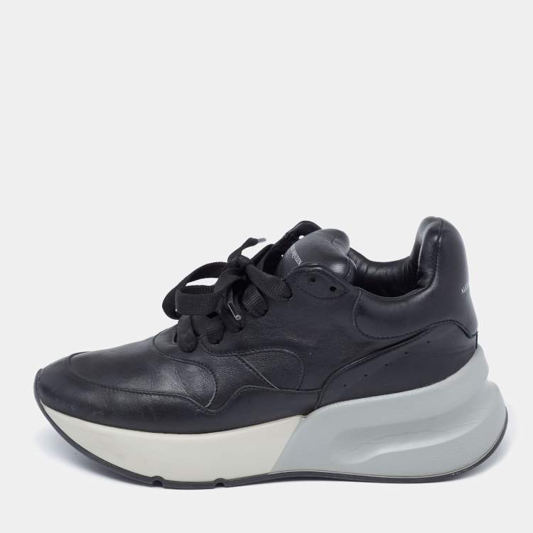 Pre Owned Alexander McQueen Black Leather Lace Up Sneakers Size 37 