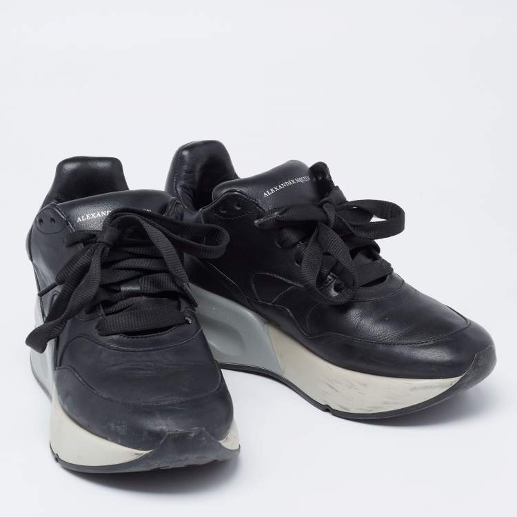 Pre Owned Alexander McQueen Black Leather Lace Up Sneakers Size 37 