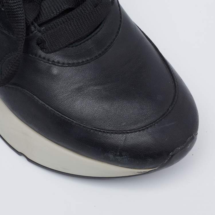 Pre Owned Alexander McQueen Black Leather Lace Up Sneakers Size 37 