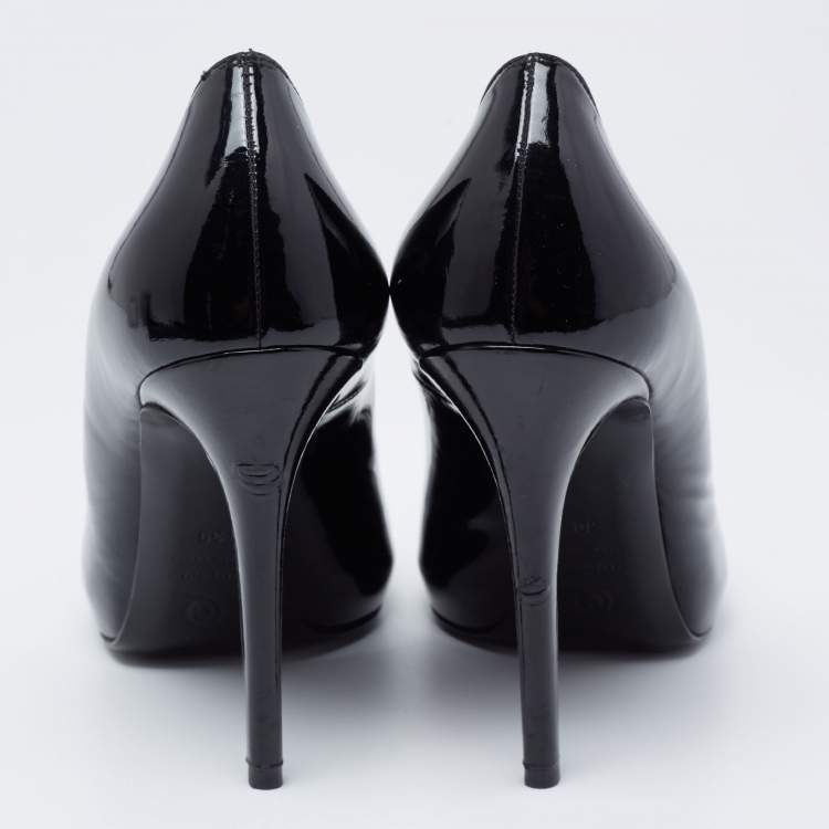 Pre Owned Alexander McQueen Black Patent Leather Peep Toe Pumps Size 39