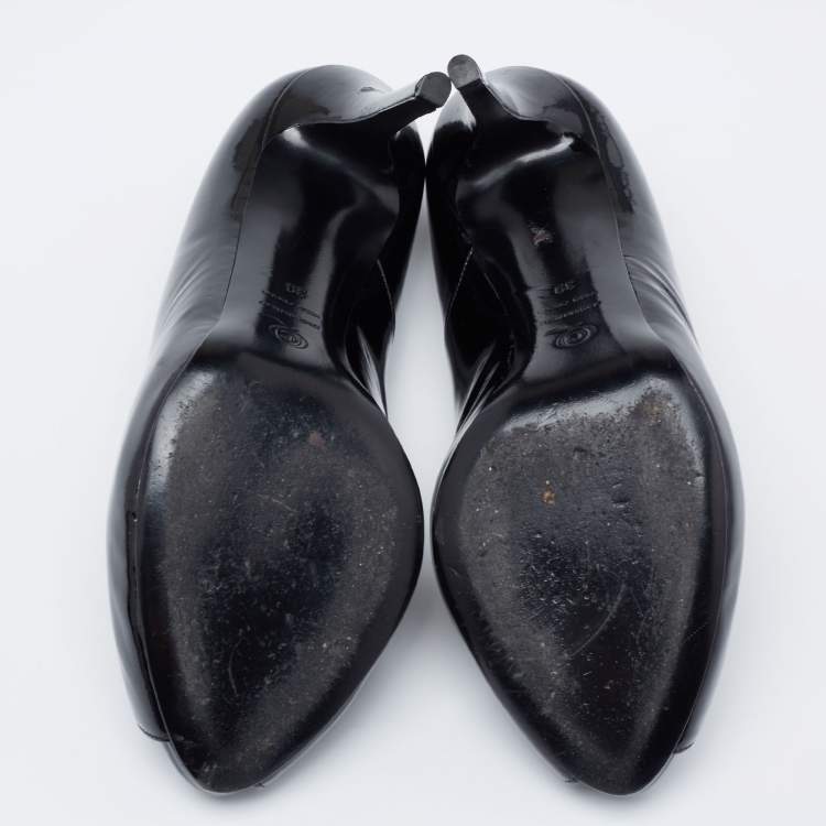 Pre Owned Alexander McQueen Black Patent Leather Peep Toe Pumps Size 39