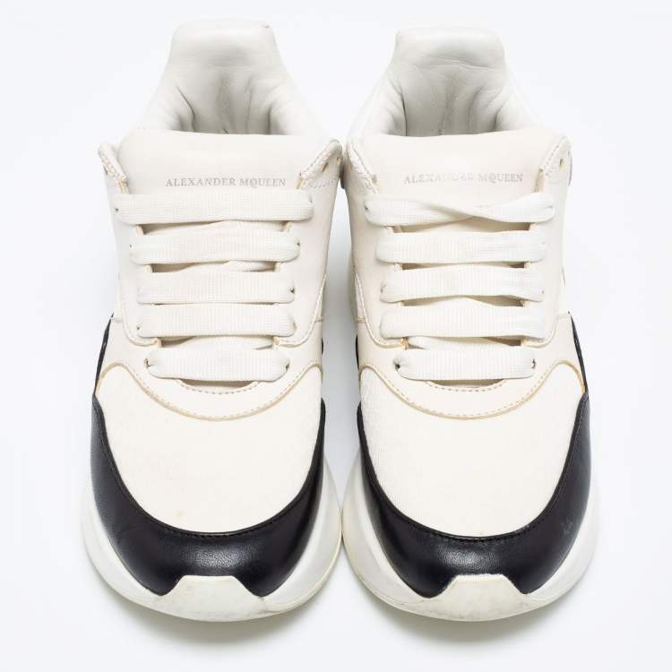 Pre Owned Alexander McQueen White/Black Leather Oversized Runner Low-Top Sneakers Size 36