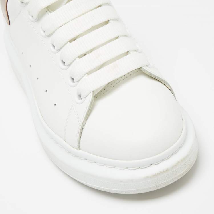 Pre Owned Alexander McQueen White/Gold Leather Oversized Sneakers Size 38