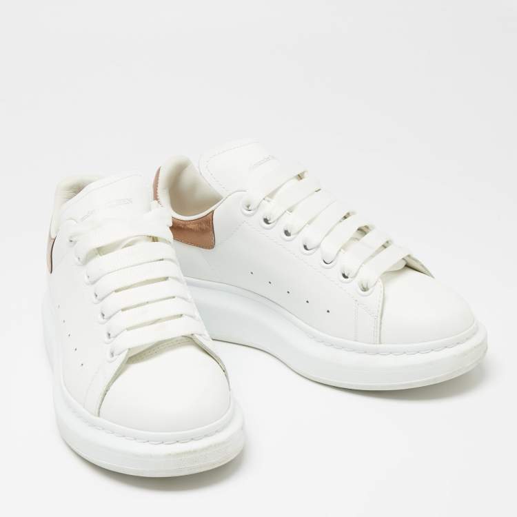 Pre Owned Alexander McQueen White/Gold Leather Oversized Sneakers Size 38