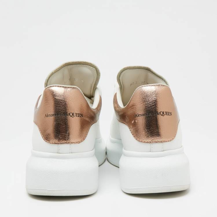 Pre Owned Alexander McQueen White/Gold Leather Oversized Sneakers Size 38
